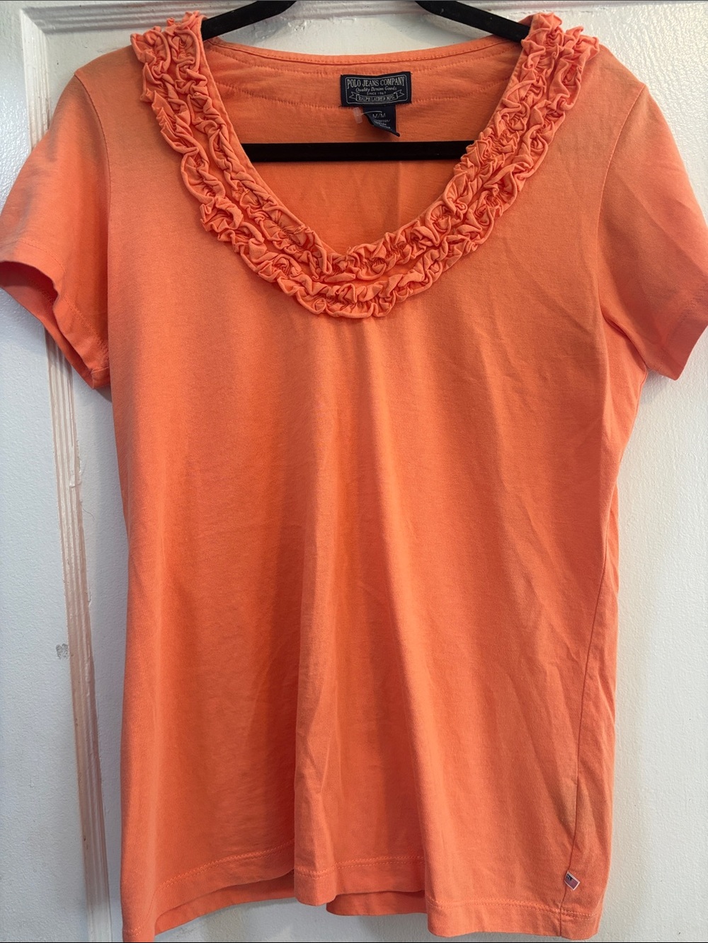 Polo by Ralph Lauren Orange Short Sleeve Ruffle Scoop Neck Tee